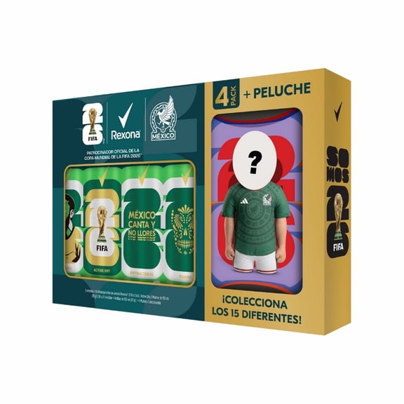 Pack de 4 Antitranspirantes Rexona Hombre en Aerosol Edición Limitada FIFA WC 2026 + Peluche