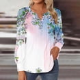 thumbnail image 2 of Womens T Shirts Casual 2024 V Neck Button Down Shirts Pleated Puff Long Sleeve Tunic Shirts Blouses Tshirts, 2 of 5