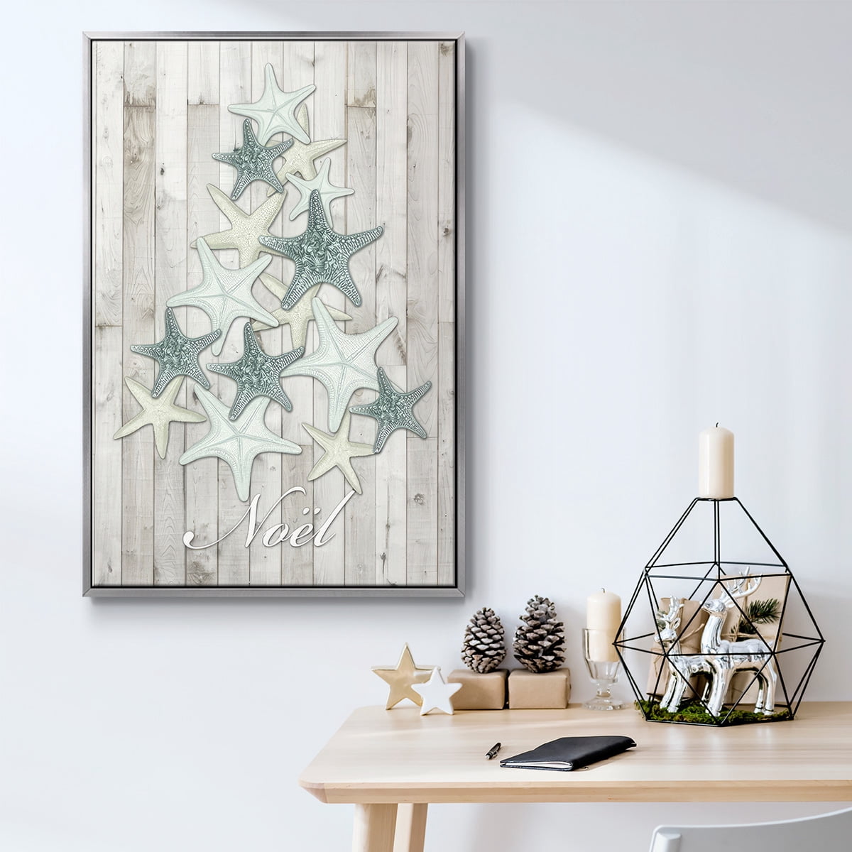Coastal Christmas IV - Framed Gallery Wrapped Holiday Canvas - 17 x 25 - Silver Frame