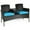 Turquoise, variant on Kadyn Outdoor Loveseat Patio Conversation Set, Porch Furniture Rattan Charis Loveseat with Built-in Coffee Table and Cushion, Space Saving Wicker Patio Bench for Poolside Balcony Backyard, Red