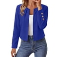 thumbnail image 2 of Puyaiuu Women Open Front Long Sleeve Gold Button Slim Fit Cropped Blazer Jacket Blue S Gift, 2 of 6