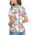 thumbnail image 3 of Xecao Flamingo Flower for Women's V-Neck T-Shirts-Elegant Half-Sleeve Tops Perfect for Summer-Small, 3 of 5