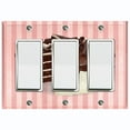 thumbnail image 1 of Metal Light Switch Plate Cover Chocolate Vanilla Cake Striped Wallpaper Pink CAK061, 1 of 13