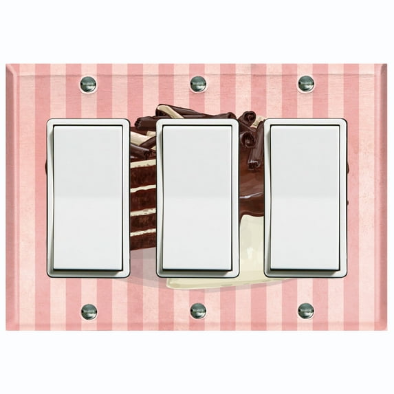 Metal Light Switch Plate Cover Chocolate Vanilla Cake Striped Wallpaper Pink CAK061
