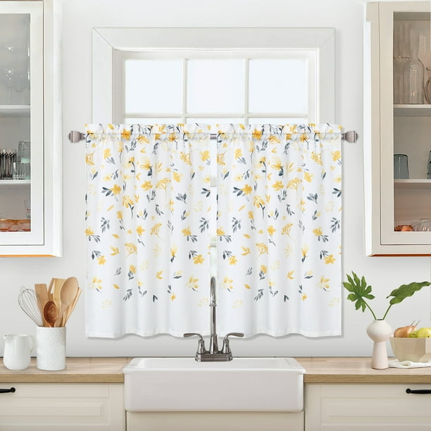 GlowSol Kitchen Curtains 24 inches Long Watercolor Flower Bathroom