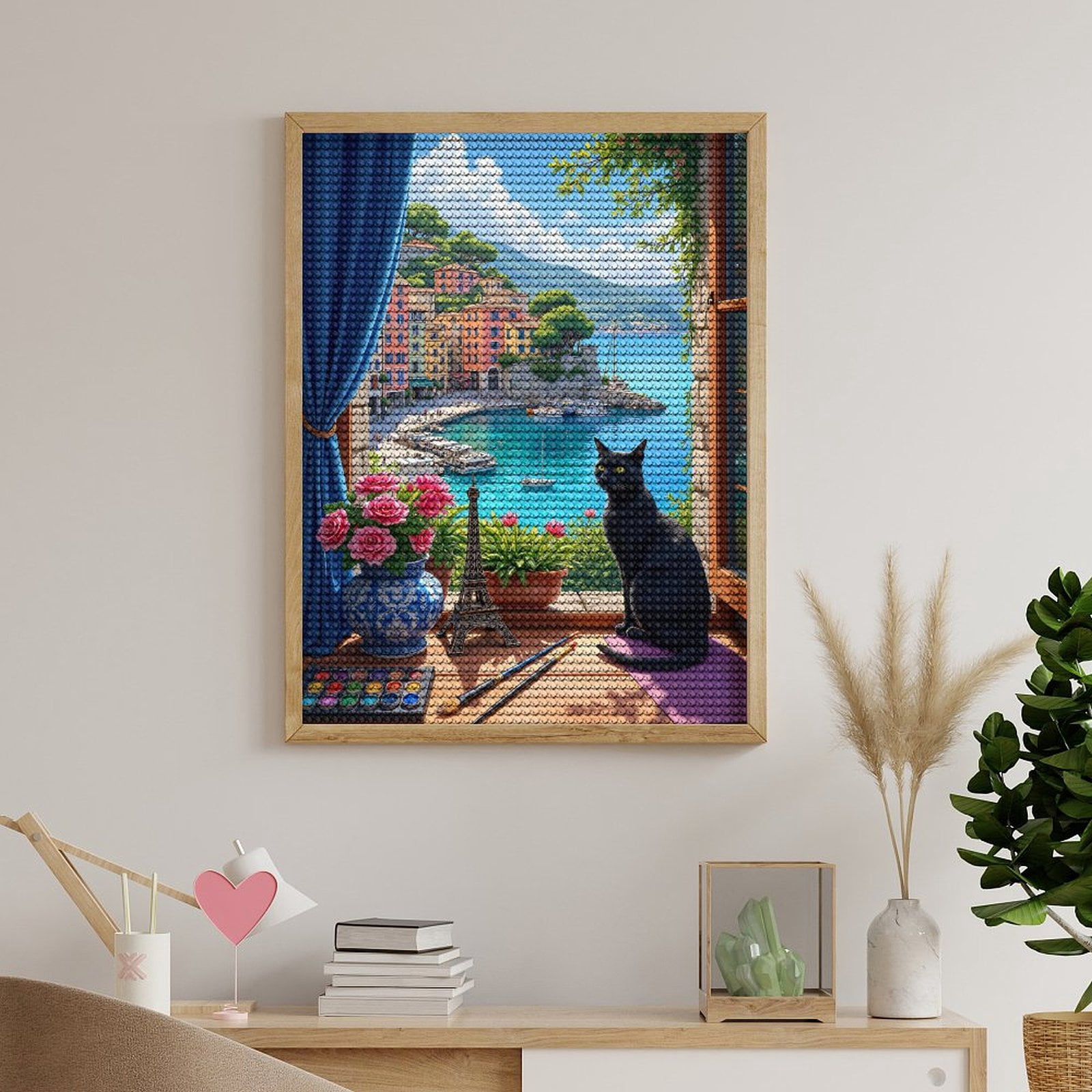 Diamond Art Kits for Adults, Cat By Colorful Harbor View 5D Diamond Painting Kits for Adults Beginners, DIY Full Drill Diamond Painting, Gem Art and Crafts 12x16