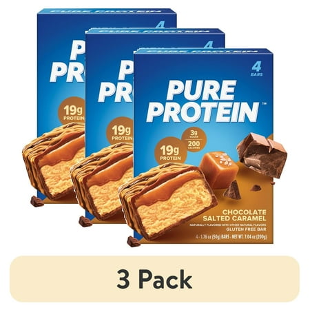 (3 pack) Pure Protein Bars, Chocolate Salted Caramel, 20g Protein, Gluten Free, 1.76 oz, 4 Ct