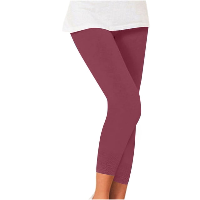 B91xZ Workout Leggings for Women High Rise Crop Legging with Side Pockets,Wine L