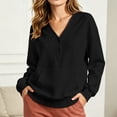 thumbnail image 5 of Sevevn Women's V Neck Half Button Sweatshirt Long Sleeve Loose Pullover Top with Front Pocket Black L, 5 of 9