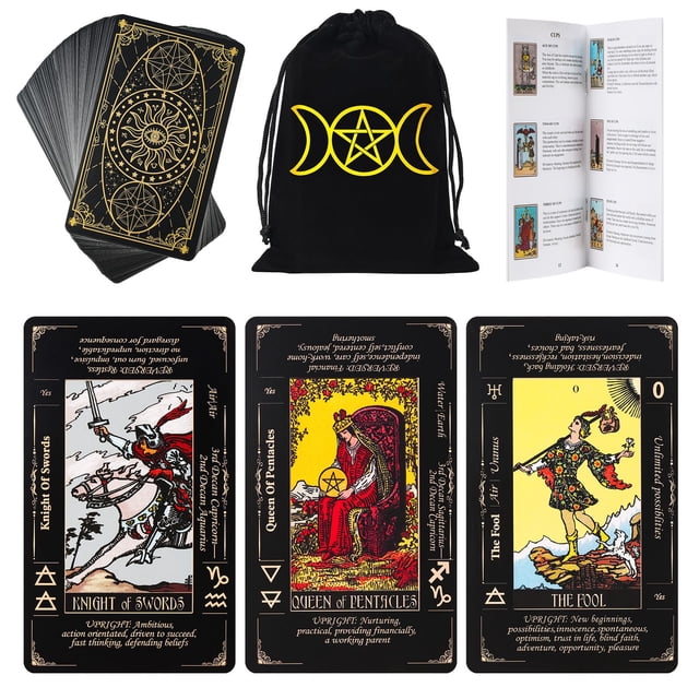 Cartas de tarot con guía y bolsa de transporte de lino, 78 cartas de tarot clásicas originales, juego de adivinación con significados para principiantes y expertos