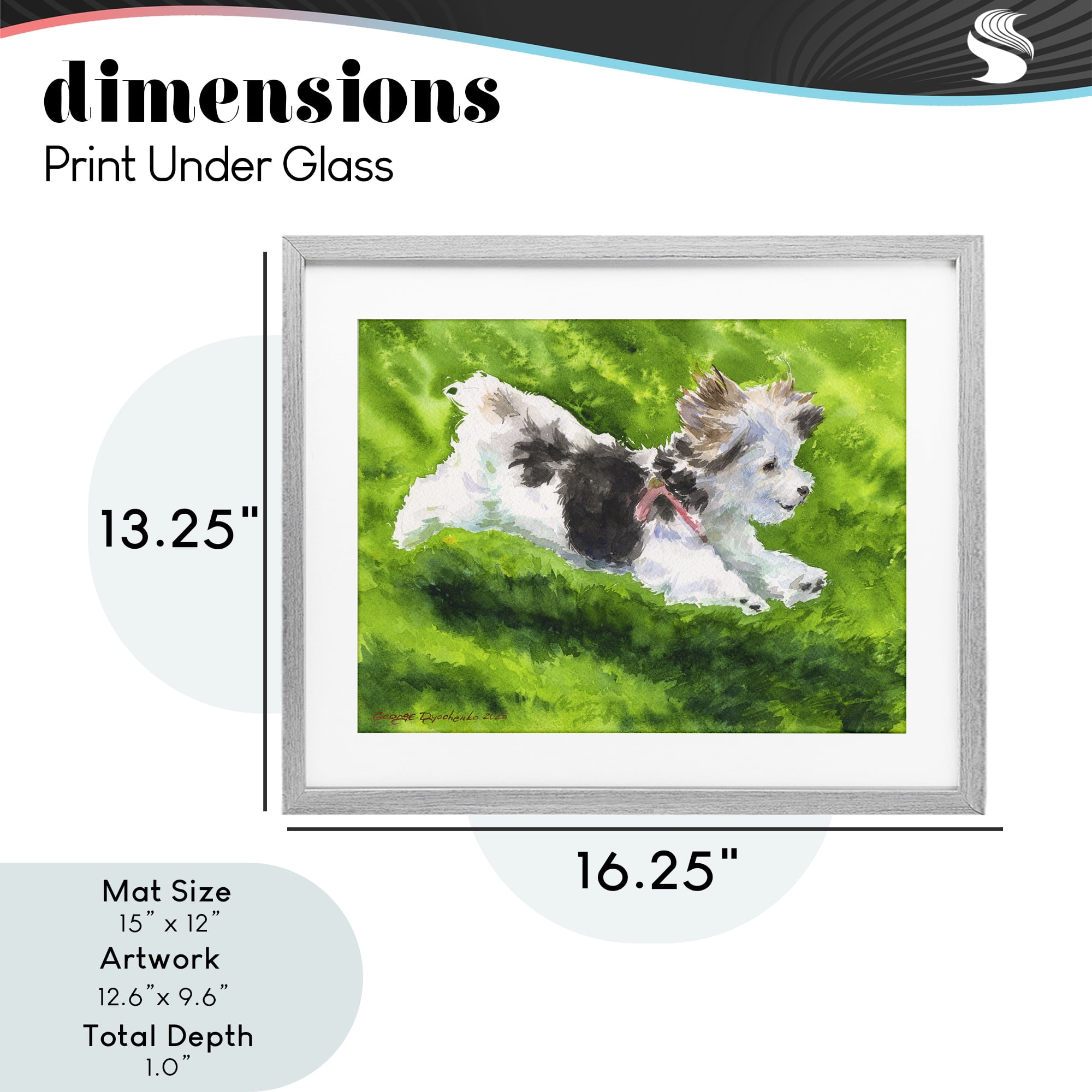 Stupell Industries Happy Maltipoo Running Gray Framed Print Under Glass, design by George Dyachenko