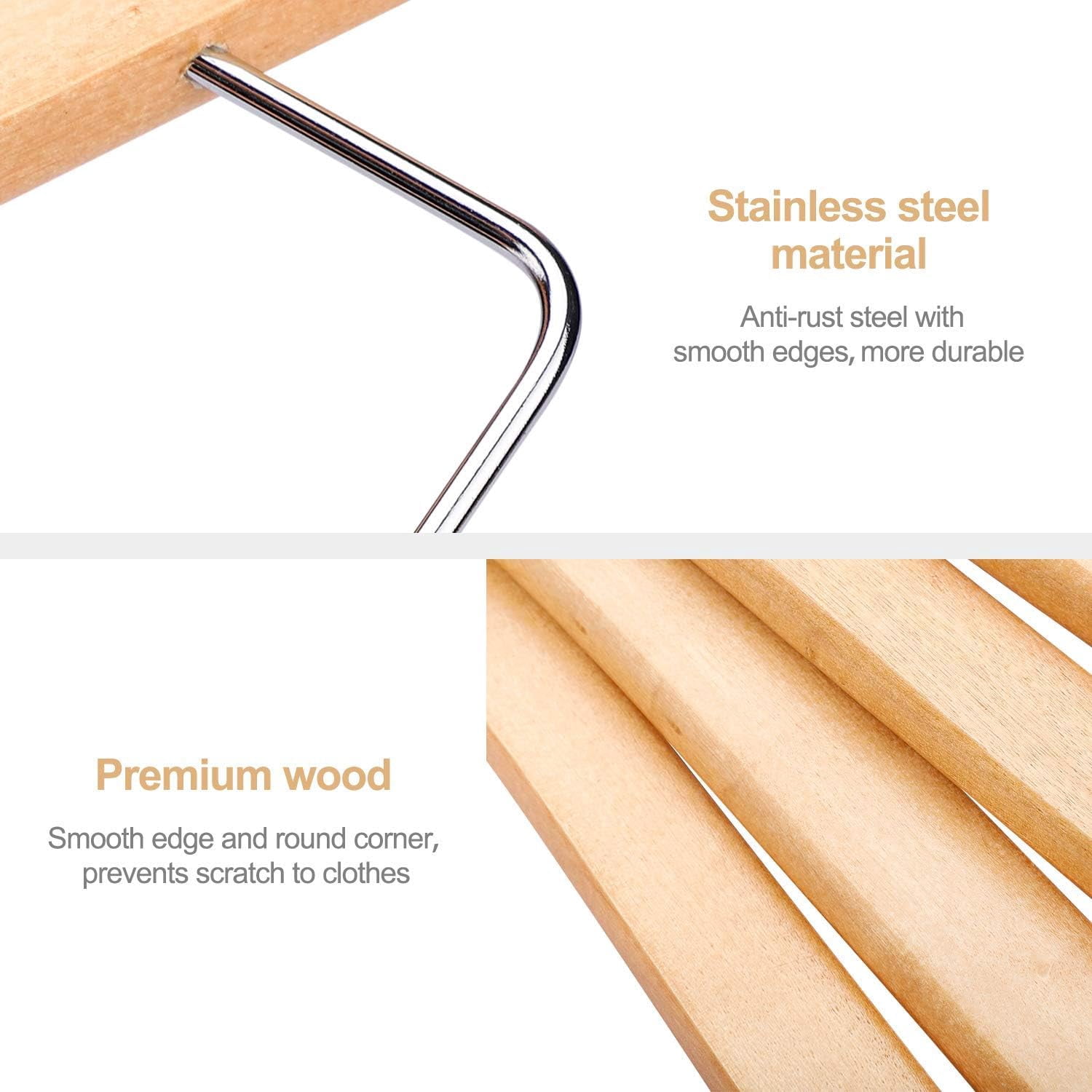 ACSTEP Wooden Hanger with Clips 12 Pack, Premium Coat Hanger, Wooden Clothing Hanger with Shoulder Grooves, 360 Degree Rotatable Hook, Natural