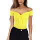 thumbnail image 1 of Top de manga corta con hombros descubiertos para mujer, Color puro, con lazo frontal, ajustado, blusa de verano para mujer, color amarillo L, 1 of 5