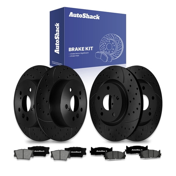 AutoShack Front & Rear Brake Rotors & Premium Pads for Toyota & Lexus, Camry 2007-2011 ES350 2007-2012, FWD L4 2.4L 2.5L V6 3.5L - E-Coated Drilled & Slotted - Black Finish - NightGuard