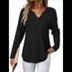 thumbnail image 3 of Blusas para Mujer, de Punto Gofre, de Larga, con Cuello en V y Muescas, Informales, Modernas, de Color Liso, Holgadas Negro L, 3 of 8