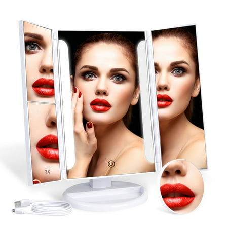 MYONAZ Led Makeup Mirror 21 LED Lighted Vanity Mirrors Tri Fold with USB (White)