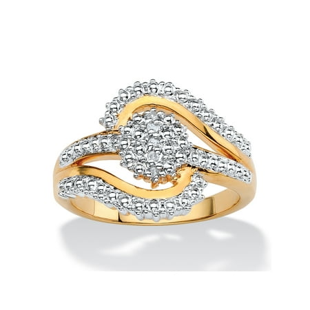 - Round White Diamond Accent Pave-Style Two-Tone Cluster Swirl Ring 18k Gold-Plated