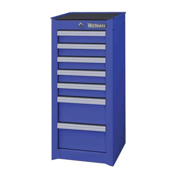 WESTWARD Side Cabinet, 7 Drawer, Blue, Steel, 15-1/2 in W x 18 in D x 34 in H