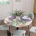 thumbnail image 2 of Purple Lavender Fitted Tablecloth with Elastic Edged, Round Table Cloth for Dining Table, Spring Floral Daisy Butterfly Leaves Beige Waterproof Oil Proof Table Cover for Indoor Outdoor 45"-54", 2 of 8