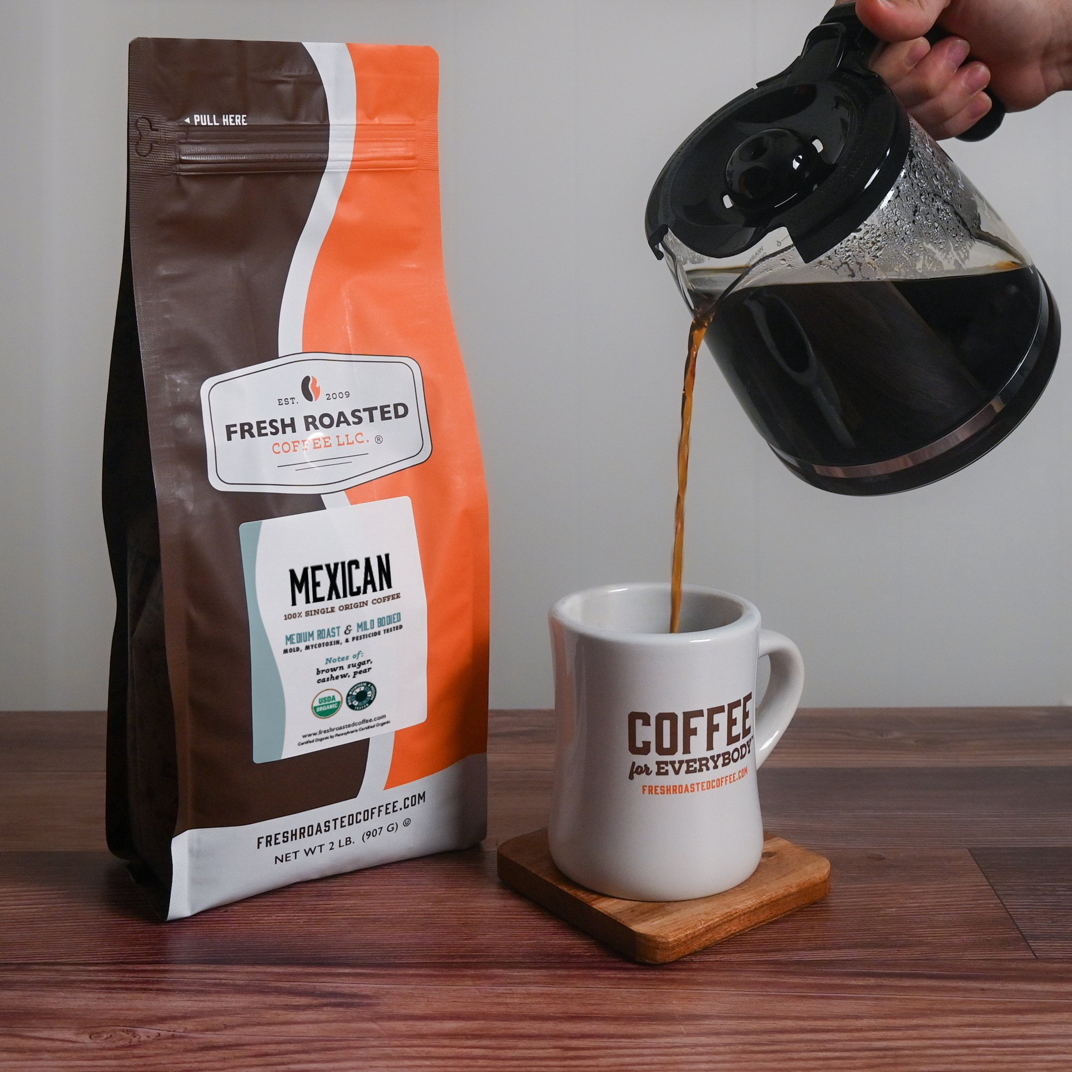 3 pack Fresh Roasted Coffee, Organic Mexican Coffee, Medium Roast, Whole Bean, 12 oz