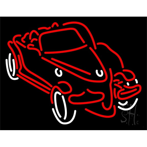 Red Car LED Neon Sign 24 x 31 - inches, Clear Edge Cut Acrylic Backing, with Dimmer - Bright and Premium built indoor LED Neon Sign for automotive store, and mall.