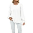 thumbnail image 3 of Women'S Solid Color Round Neck Long Sleeve Loose Chiffon Shirt Top Fashionable and Elegant Pullover Tops White M, 3 of 9
