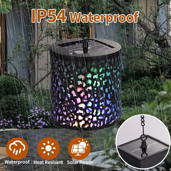 FGERFE-Hanging Solar Lights Outdoor Waterproof: RGB Hanging Lights with S Hooks Decor Iron Art Outdoor Solar Lantern in Garden, Pathway,Yard, Front Door and Landscape (1)