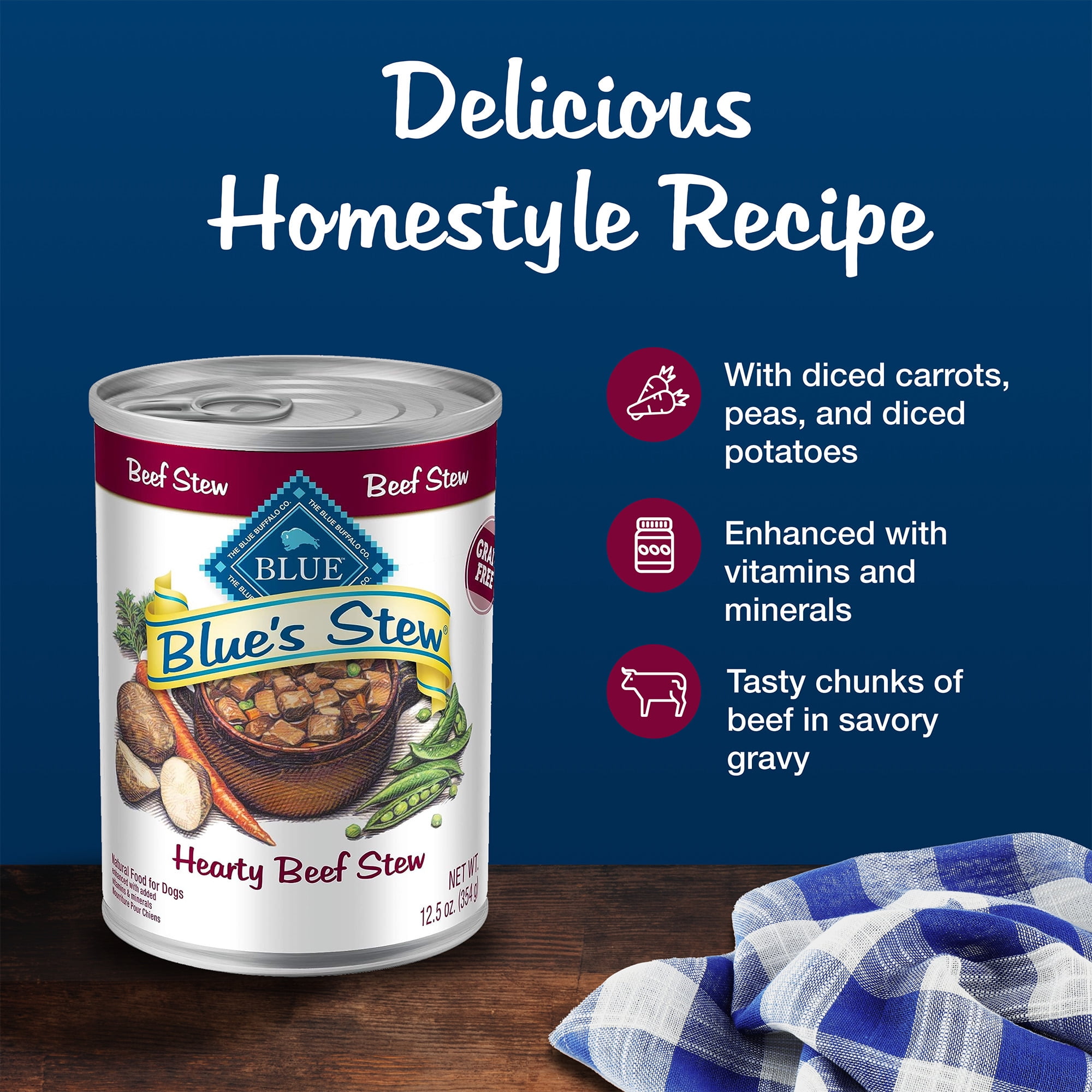 (12 pack) Blue Buffalo Blue's Stew Grain-Free Wet Dog Food, Hearty Beef Stew, 12.5-oz. Can