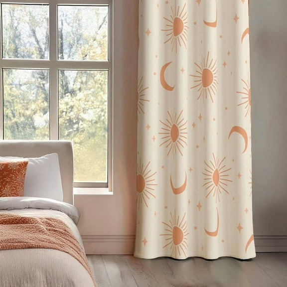 Pastel Bohemian Curtain, Sun Moon Curtain Panel, Star Window Drapes,Boho Valance for Kitchen Window, Wide Width Drapery Panel, Textured Drape, Gift for Her