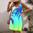 thumbnail image 4 of Nrmvnmi Summer Dresses for Women 2024 Beach Loose V Neck Sleeveless Mini Dress Tropic Printed Casual Sundress with Pockets Boho Floral T-Shirts Dress Tank Dresses Green MMothers Day Gifts, 4 of 6