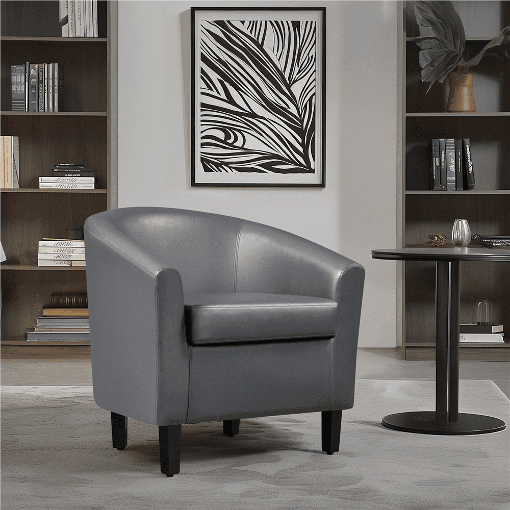 Renwick Faux Leather Barrel Accent Chair for Livingroom, Gray