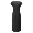 thumbnail image 3 of Vestido informal de lino sin mangas para mujer con bolsillos - Vestido midi de verano holgado con cuello redondo, 3 of 6