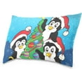 thumbnail image 2 of Merry Christmas Penguins Velvet Oblong Lumbar Plush Throw Pillow Cover/Shams Cushion Case 16x24in Decorative Invisible Zipper Design for Couch Sofa Pillowcase Only, 2 of 7