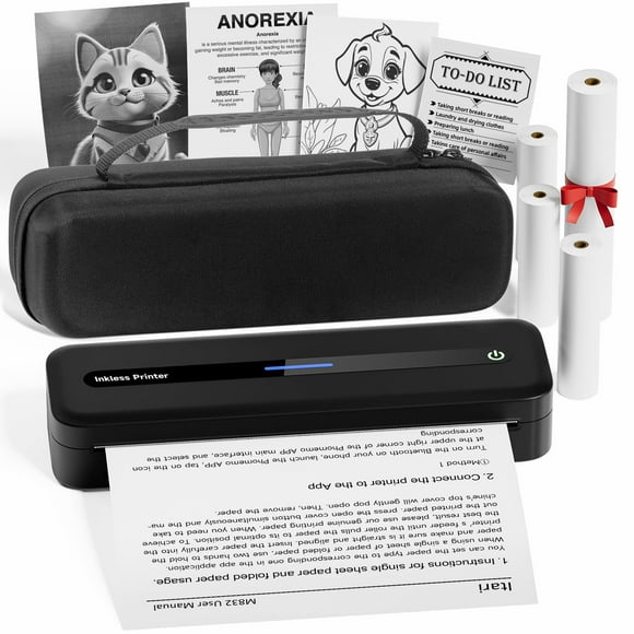 Impresora portátil térmica sin tinta Itari con funda y 4 rollos de papel