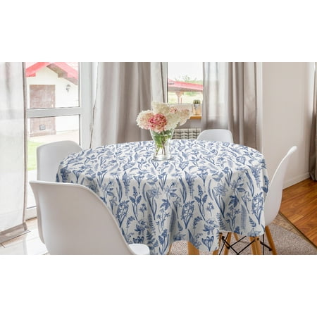 

Floral Round Tablecloth Spring Flowers and Herbs Narcissus Lily Hellebore Snowdrop Crocus Print Circle Table Cloth Cover for Dining Room Kitchen Decor 60 Dark Blue and White by Ambesonne