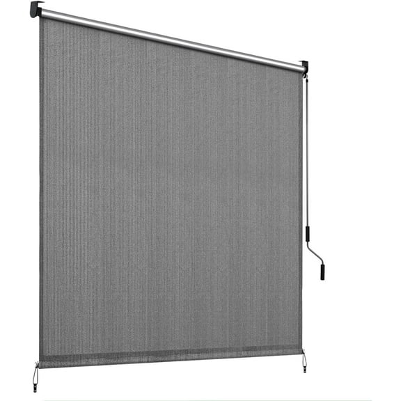 LIFERUN Outdoor Roller Sun Shade 8' W x 6' H, HDPE Shade Cloth for Pergola Patio, Aluminum Tube with Cordless Wand Crank Operation, Sunshade for Outdoor Patio, Porch, and Garden(Grey)
