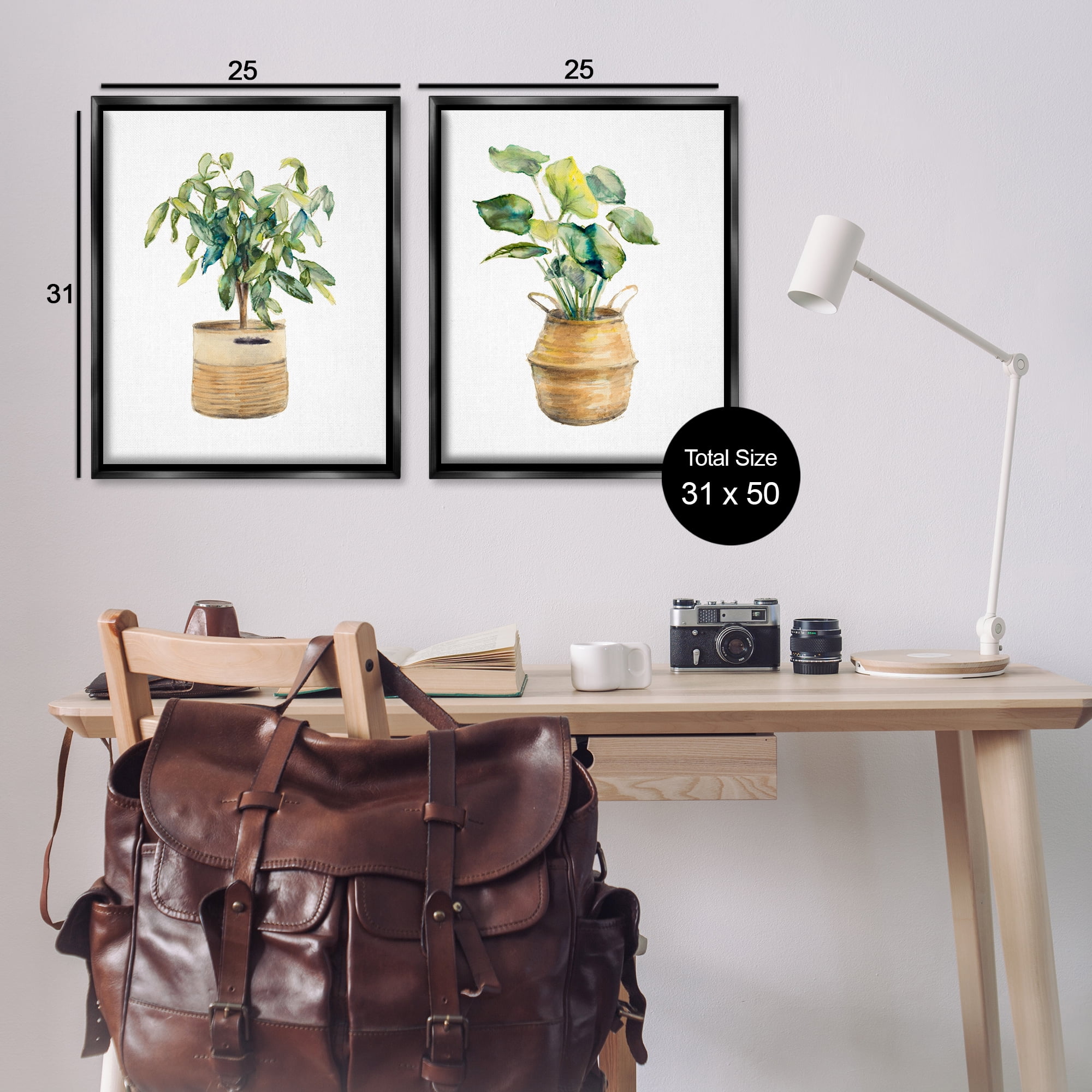 Stupell Industries Lush Houseplants in Wicker Pots Plants & Flowers Painting Black Floater Framed Canvas Art Print Wall Art, 31 x 25, Set of 2