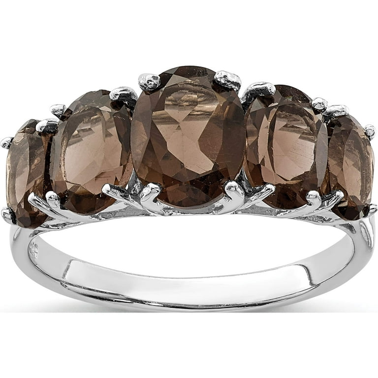 Sterling Silver Rhodium Smoky Quartz Ring (Size 8) Made In India