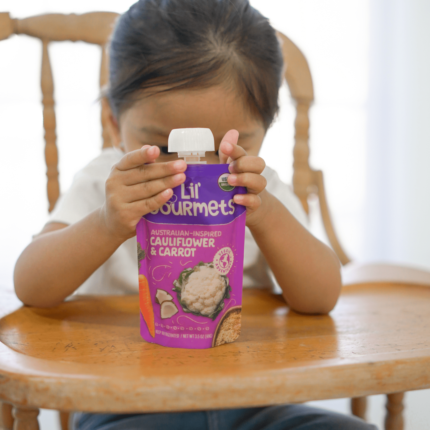 (6 pack) Lil' Gourmets Refrigerated Stage 2 Baby Food , Australian-Inspired Cauliflower & Carrot,  3.5 oz Pouch