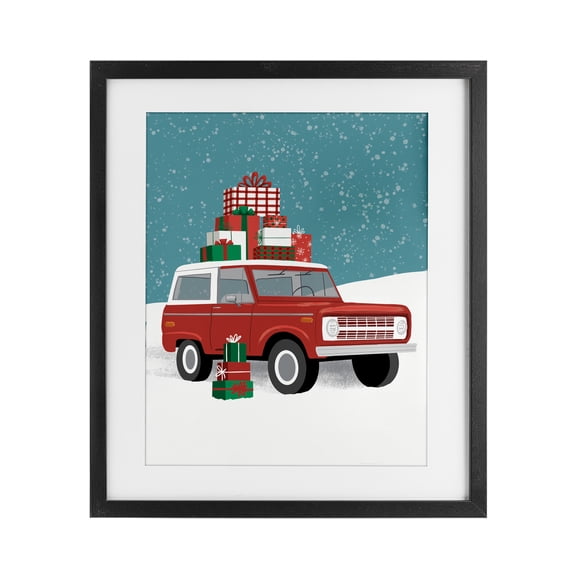 Stupell Industries Red SUV Christmas Time Black Framed Print Under Glass design by Jilly Jack Designs, 16 x 13