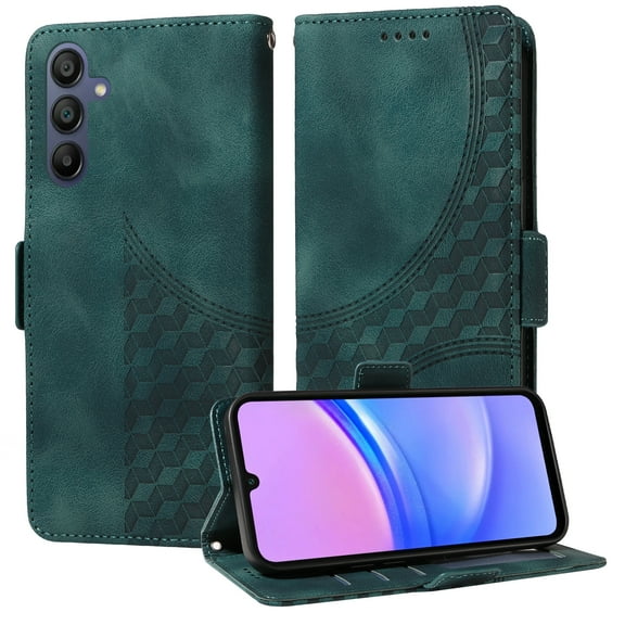 for Samsung Galaxy S25 Pattern Wallet Case, Magnetic Closure PU Leather Wallet Flip Case with Card Holder Kickstand Purse Phone Cover with Wrist Strap for Samsung Galaxy S25, Green
