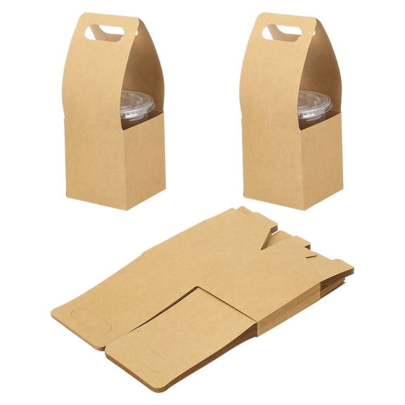 Uxcell Drink Carrier with Handle, 15 Pcs Kraft Paperboard 1 Cup Holder for Hot or Cold Drinks Brown