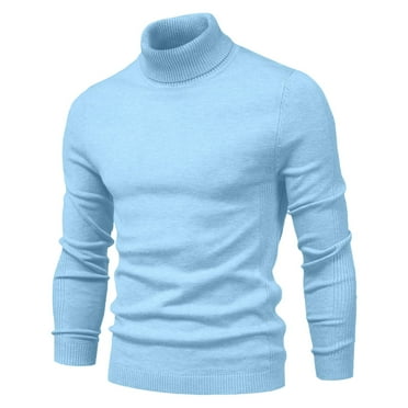 Ecqkame Business Casual Sweaters For Men Turtle Neck Pullover Long Sleeved Base Shirt Solid Color Loose Top Fall Sweater Light Blue L on Clearance