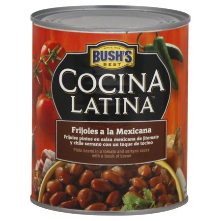 BUSH'S BEST, COCINA LATINA, PINTO BEANS IN A TOMATO AND SERRANO SAUCE WITH A TOUCH OF BACON