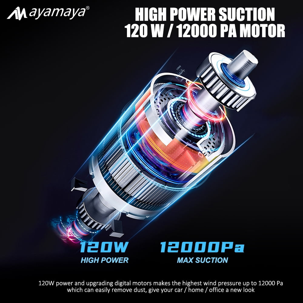 Rechargeable Car Vacuum Cleaner with Brush,AYAMAYA Mini Handheld Vacuum Cordless with 12000PA 120W Power Suction for Home