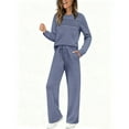 thumbnail image 3 of Women's 2 Piece Outfit Set, Long Sleeve Crewneck Top with Elastic Waist Wide Leg Pants, 2025 Fall New Casual Loungewear Set, Comfortable Relaxed Fit Matching Separates for Home and Travel Navy L, 3 of 8