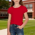 thumbnail image 2 of MZXELPRJD Girls Puff Short Sleeve Tops Kids Summer T Shirts Teens Crewneck Fashion Tees Toddler Solid Color Short Sleeve Round Neck Blouse, 2 of 4