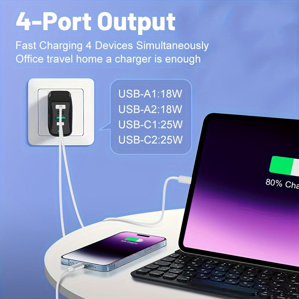 40W 2 QC3.0 + 2 PD Mobile Phone Fast Charging Adapter 2pcs, 4 Ports USB Type C Mobile Phone Charger, US Plug Portable Convenient Travel Charger Wall Charger