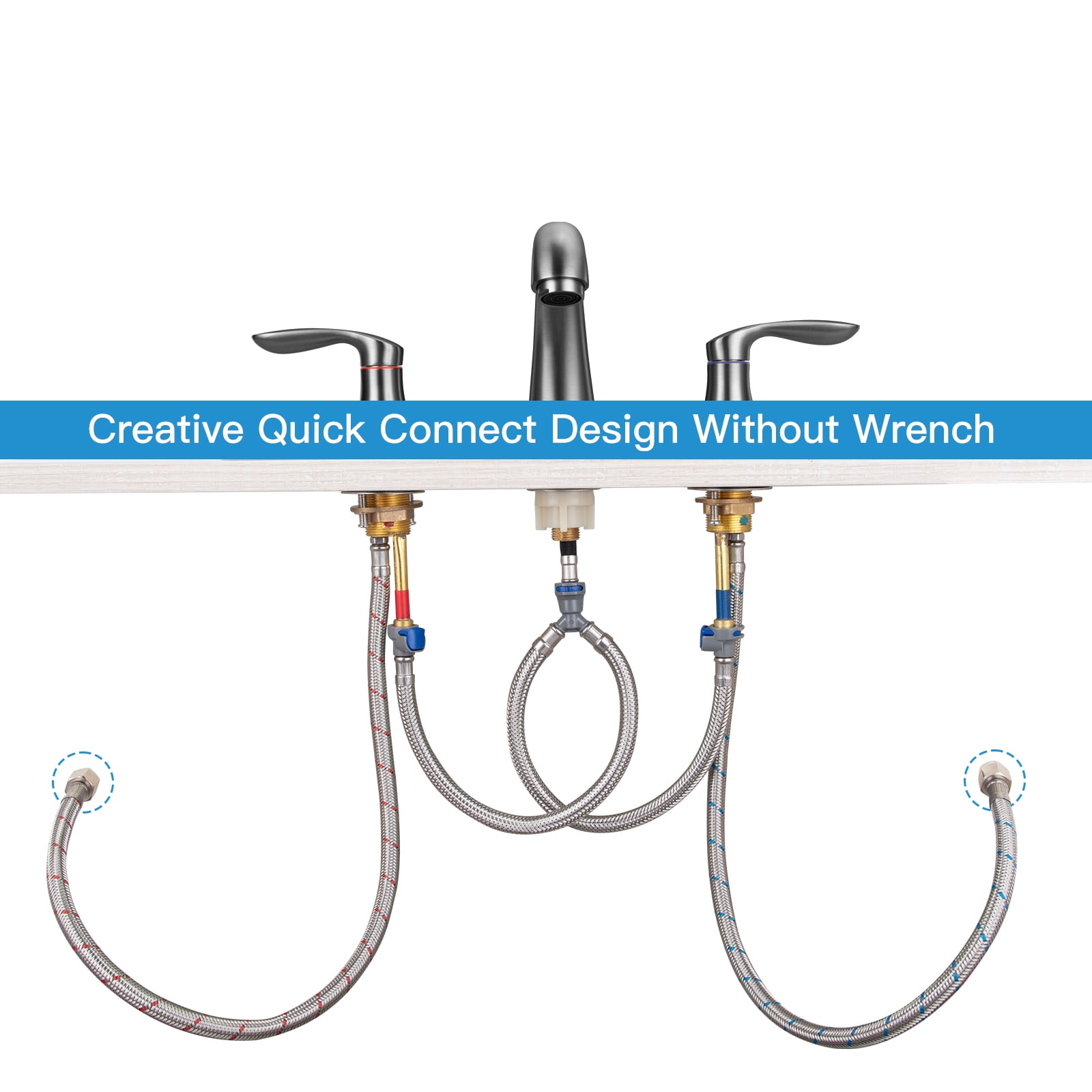Bathroom Faucets for Sink 3 Hole, with Pop-up Drain and Supply Lines, for Vanity RV Farmhouse Sink