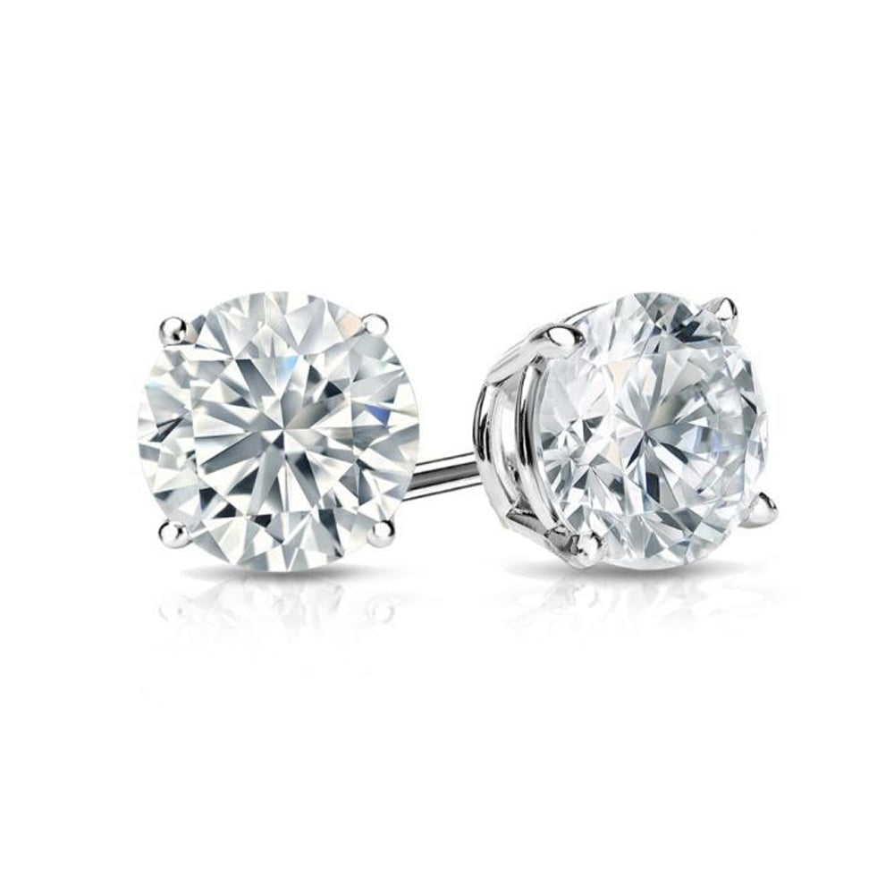 14K White Gold 1/2 Cttw Created White Diamond Round Plated Studs Earrings by Paris Jewelry